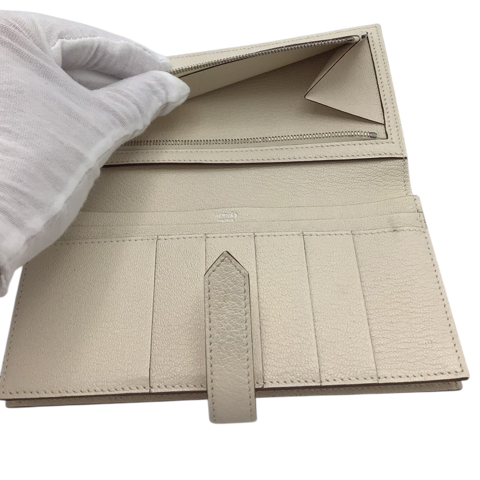 Hermès Bearn Long Wallet Nata Chevre Mysore Palladium Hardware 2021 with Box