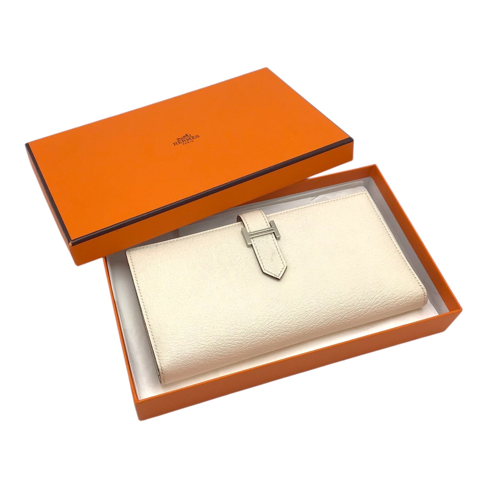 Hermès Bearn Long Wallet Nata Chevre Mysore Palladium Hardware 2021 with Box