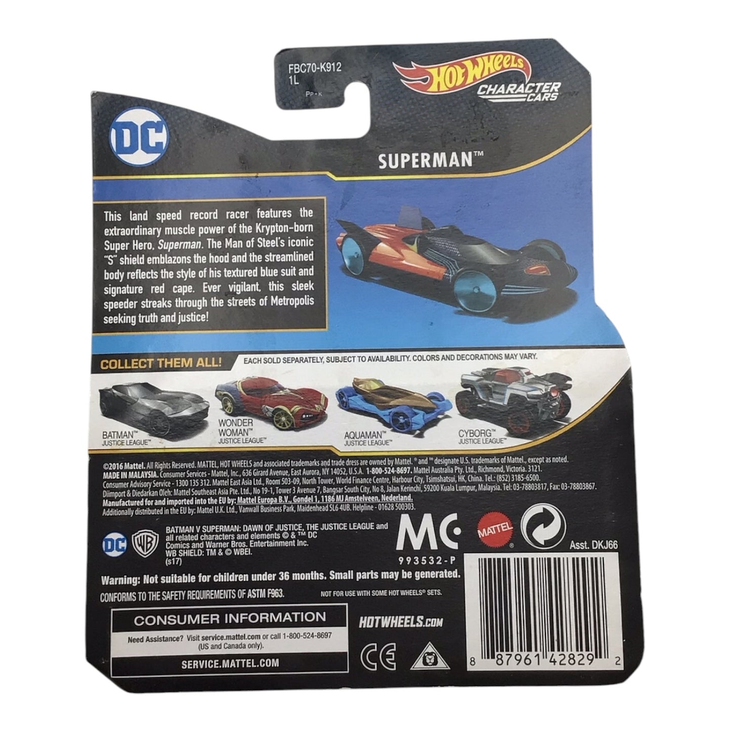 Hot Wheels Character Cars Superman Justice League 2016