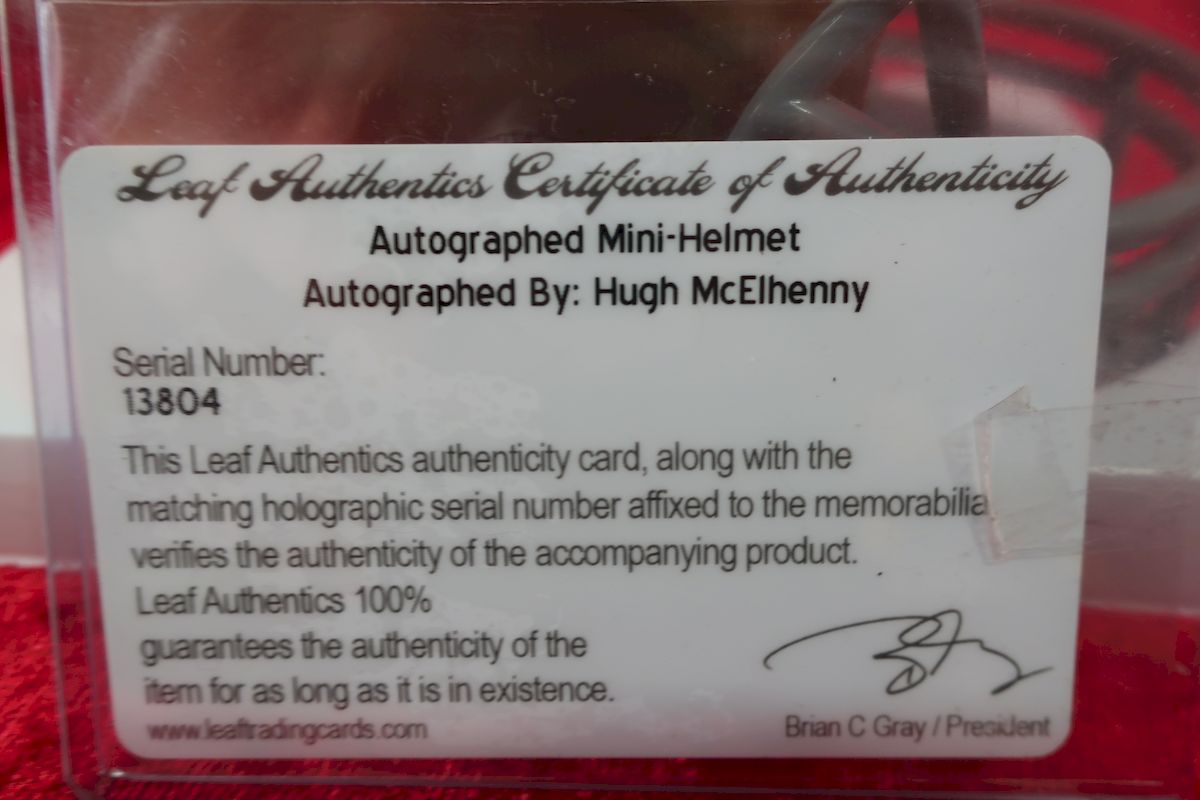 Hugh McElhenny 49ers Certified Authentic Autographed Football Mini Helmet