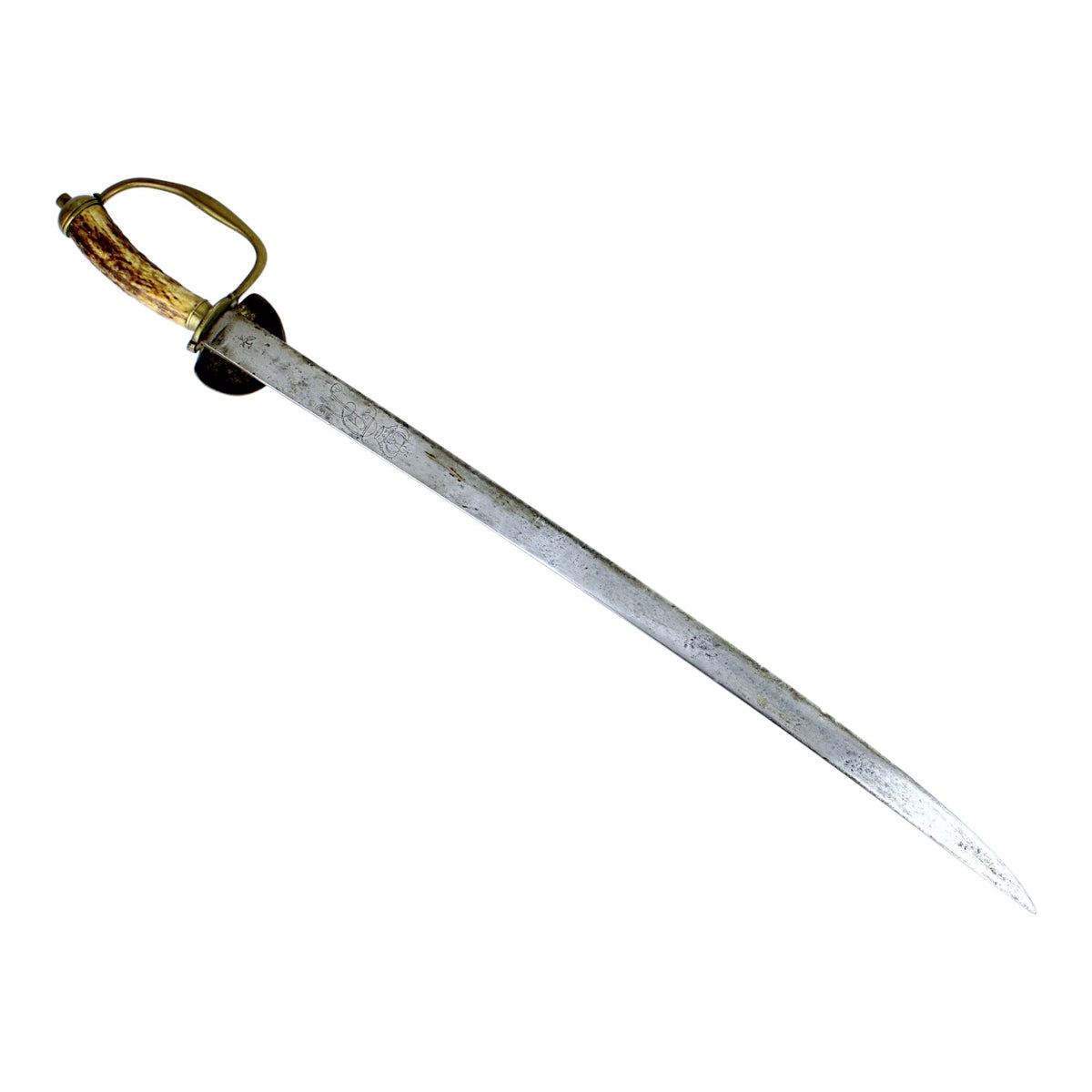 Hunting Hanger Sword with Antler Grip, Clamshell Guard & Frederick FR Stamp - c.1740-1760