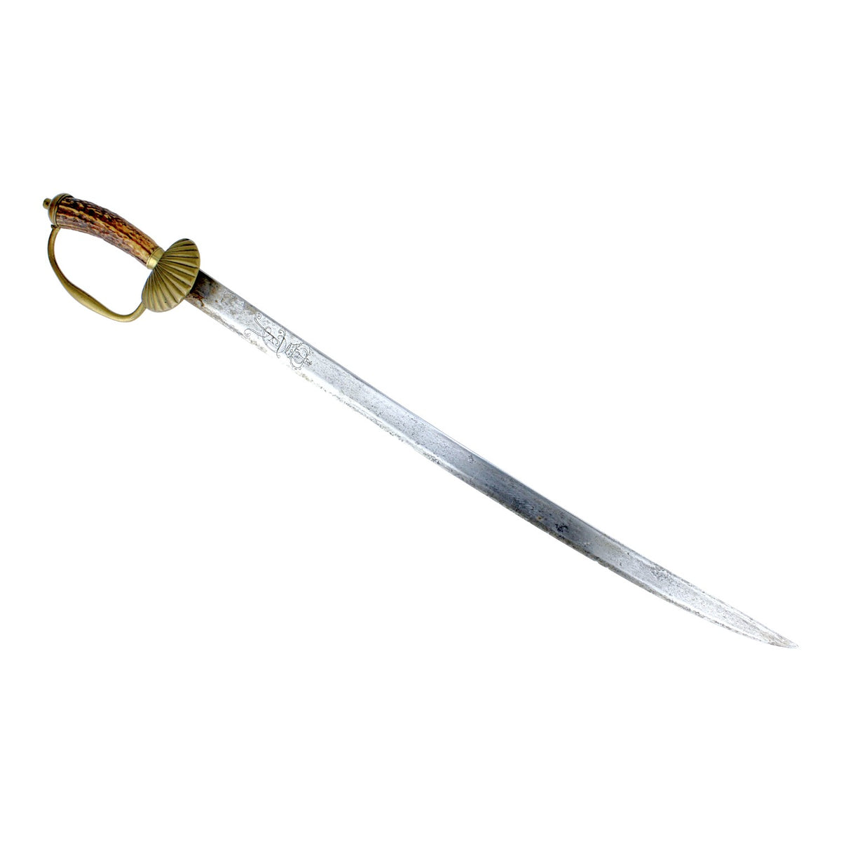 Hunting Hanger Sword with Antler Grip, Clamshell Guard & Frederick FR Stamp - c.1740-1760