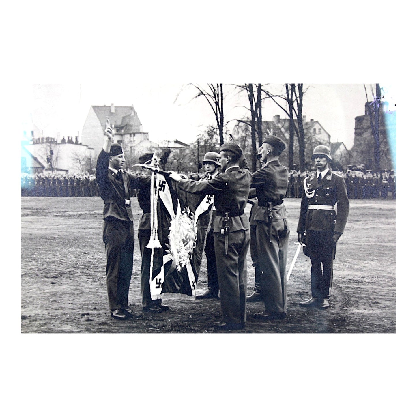 German WW2 Period Photo of Luftwaffe Honor Guard on Parade Field professionally matted and framed.