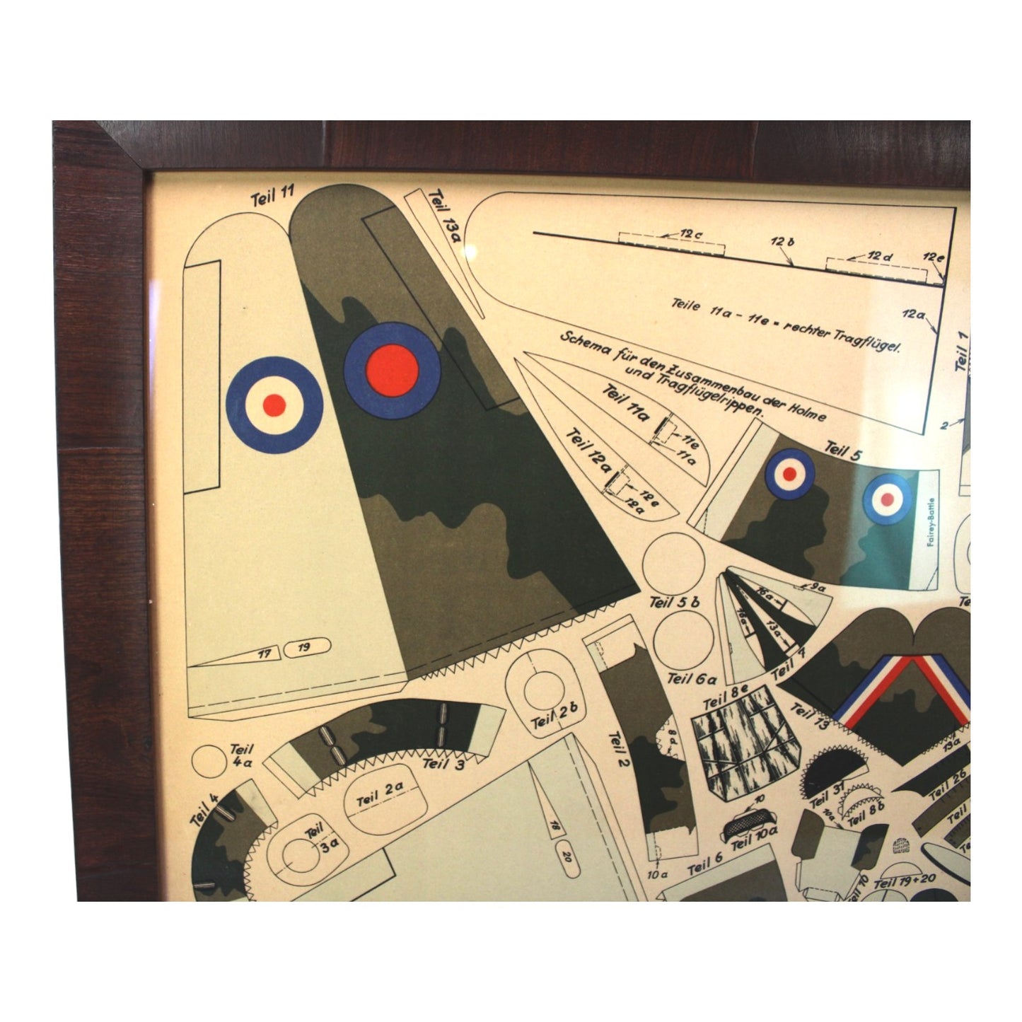 WW II German Air Force NSFK early Luftwaffe Aircraft Paper Model Kit of a British Fairey-Battle - RARE! – professionally framed and matted.