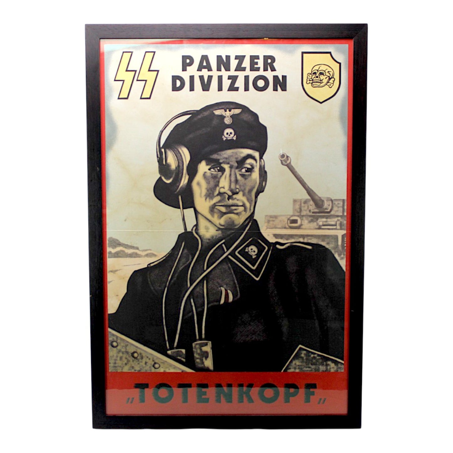 German WW2 Waffen SS Totenkopf Panzer Division Color Recruiting Poster professionally matted and framed.