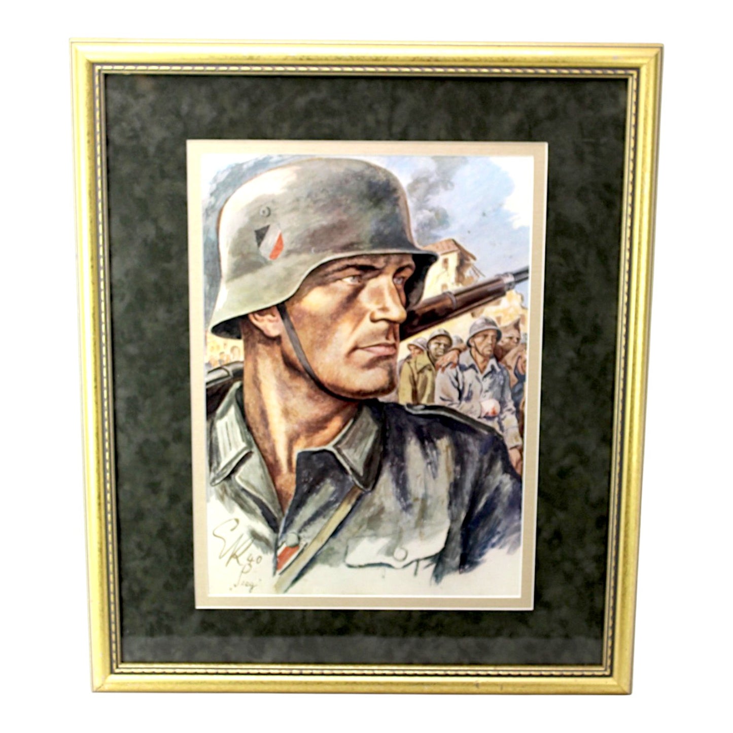 German WW2 Heer Soldier Scene taking French Prisoners in background