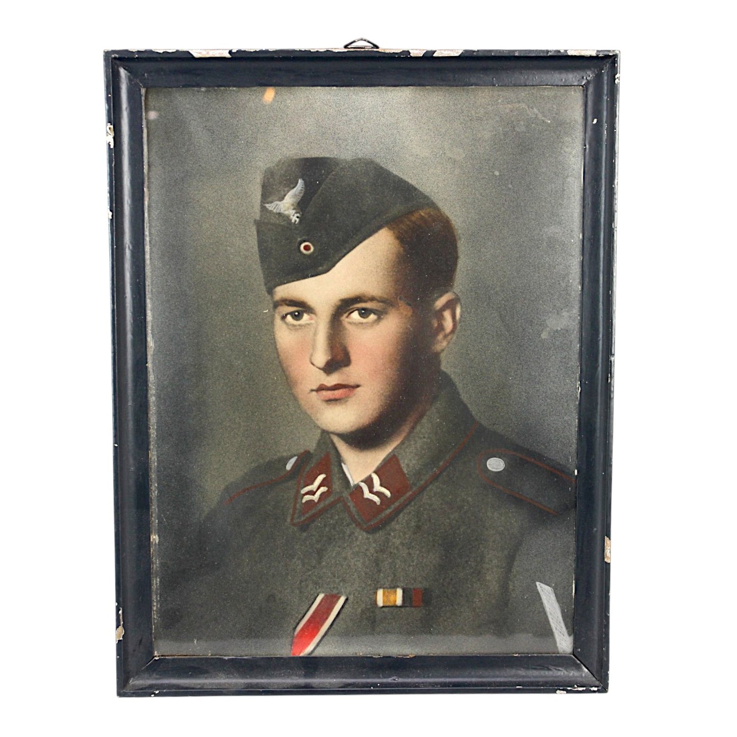German WW2 Luftwaffe Officer NCO Colorized period photo w/ backing of Paper from January 24, 1944