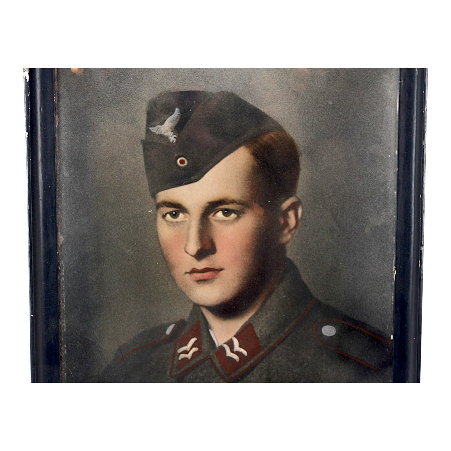 German WW2 Luftwaffe Officer NCO Colorized period photo w/ backing of Paper from January 24, 1944