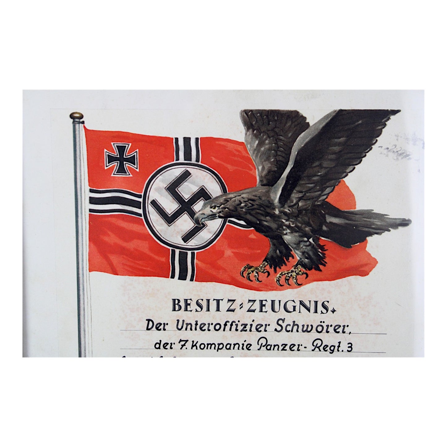 German WW2 Tank Panzer Regiment Shooting 1st Class Award Document professionally matted and framed.