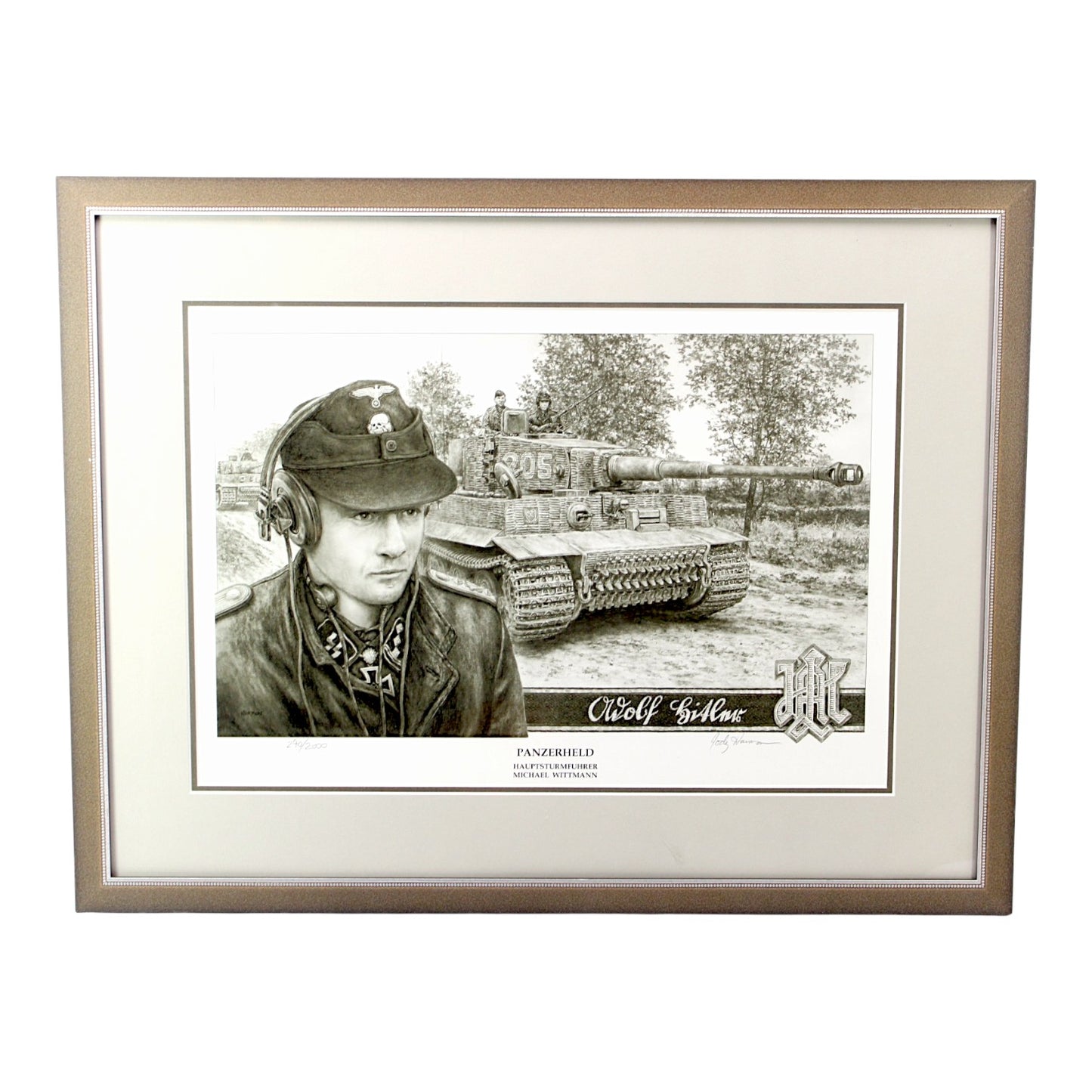 PANZERHELD By Jody Harmon. Limited edition lithographic print signed and numbered 290/2000, printed 2003 – professionally metal framed and matted.