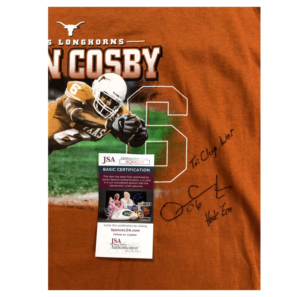 Quan Cosby #6 Signed Texas Longhorns Graphic T-Shirt – JSA Certified