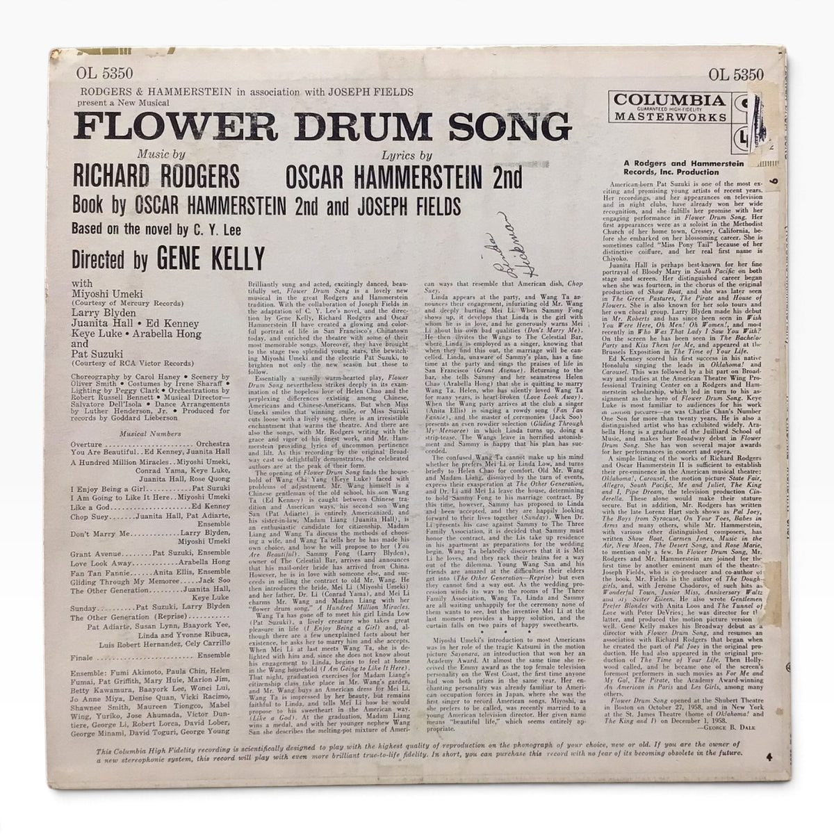 Flower Drum Song (1958) Original Broadway Cast Recording Vinyl LP – Rodgers & Hammerstein OL-5350