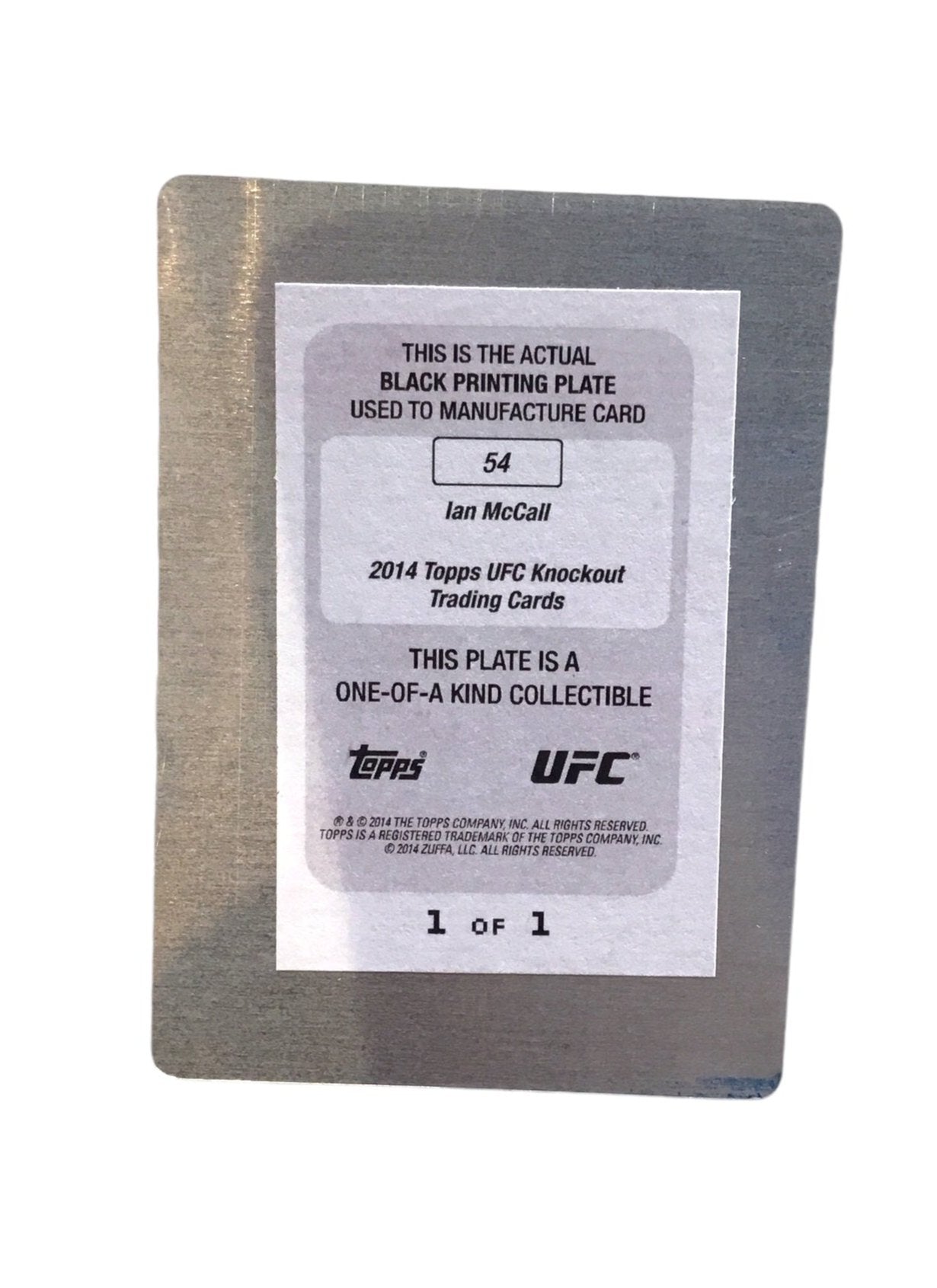 Ian McCall 2014 Topps Printing Plate UFC Knockout 1/1