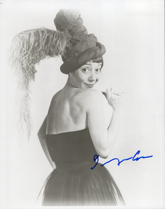 Imogene Coca Signed Photo 8x10 B&W, Imogene Coca Autograph wearing Black Dress and Feather Hat, PSA Letter Certified Authentic