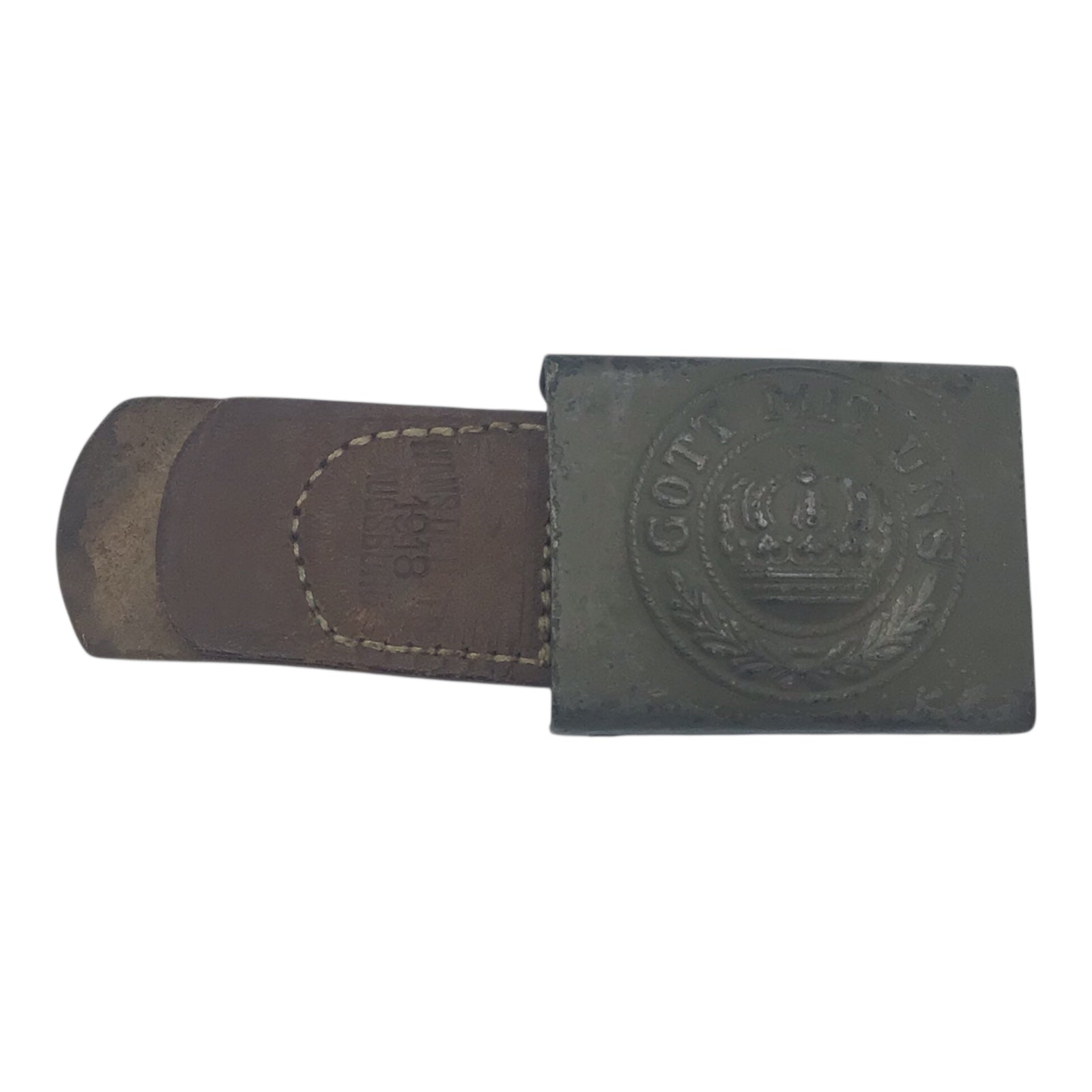 Imperial German WWI Enlisted Mans Gott Mit Uns Belt Buckle w/ Cut Belt (Vet Bringback)