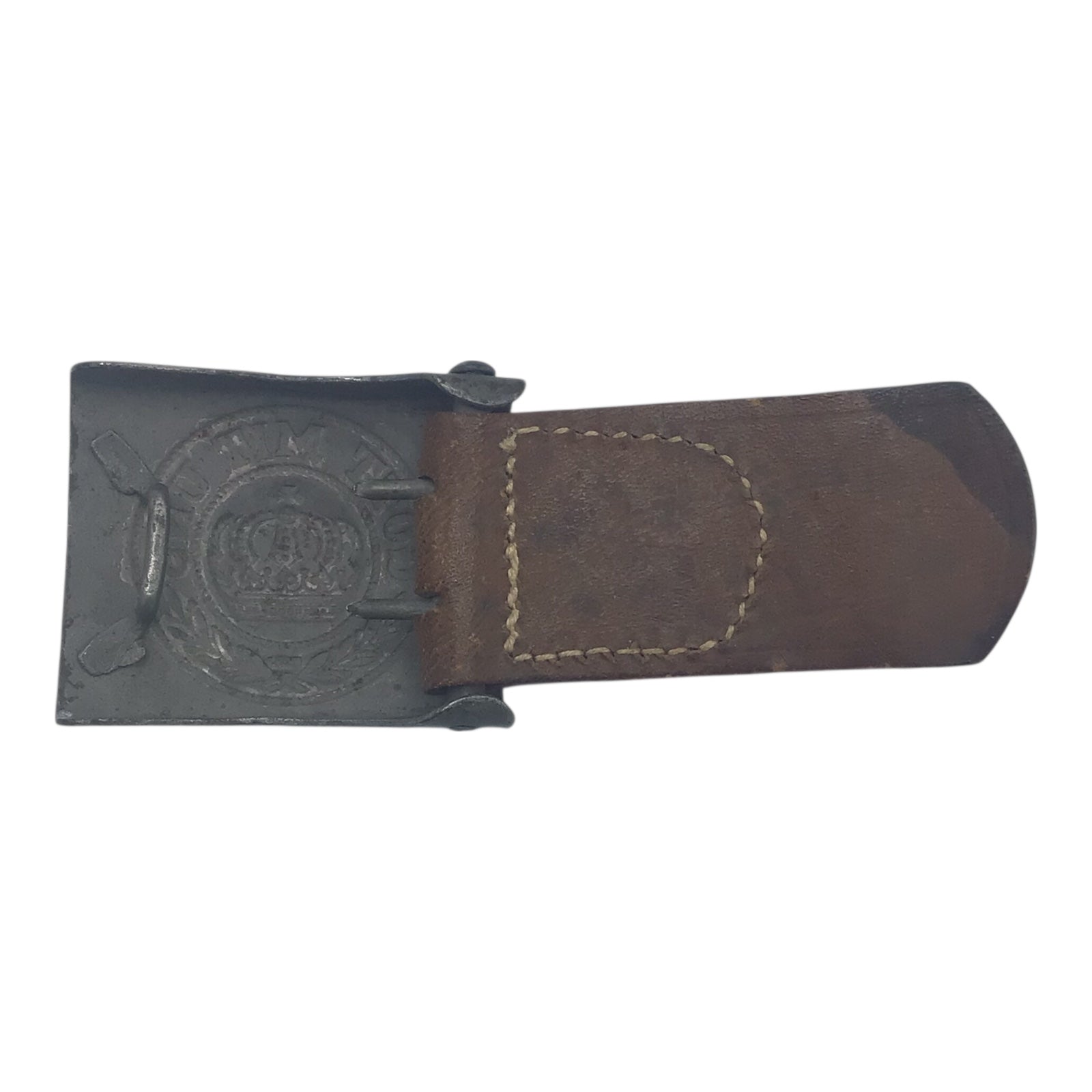 Imperial German WWI Enlisted Mans Gott Mit Uns Belt Buckle w/ Cut Belt (Vet Bringback)