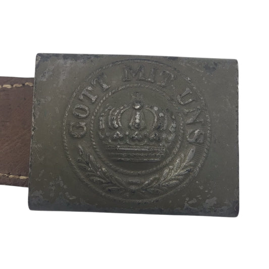 Imperial German WWI Enlisted Mans Gott Mit Uns Belt Buckle w/ Cut Belt (Vet Bringback)