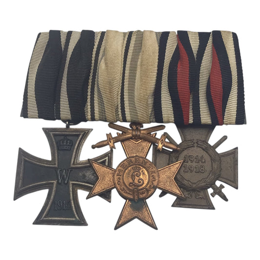 Imperial German WWI Three Medal Bar w/ Iron Cross 2nd Class