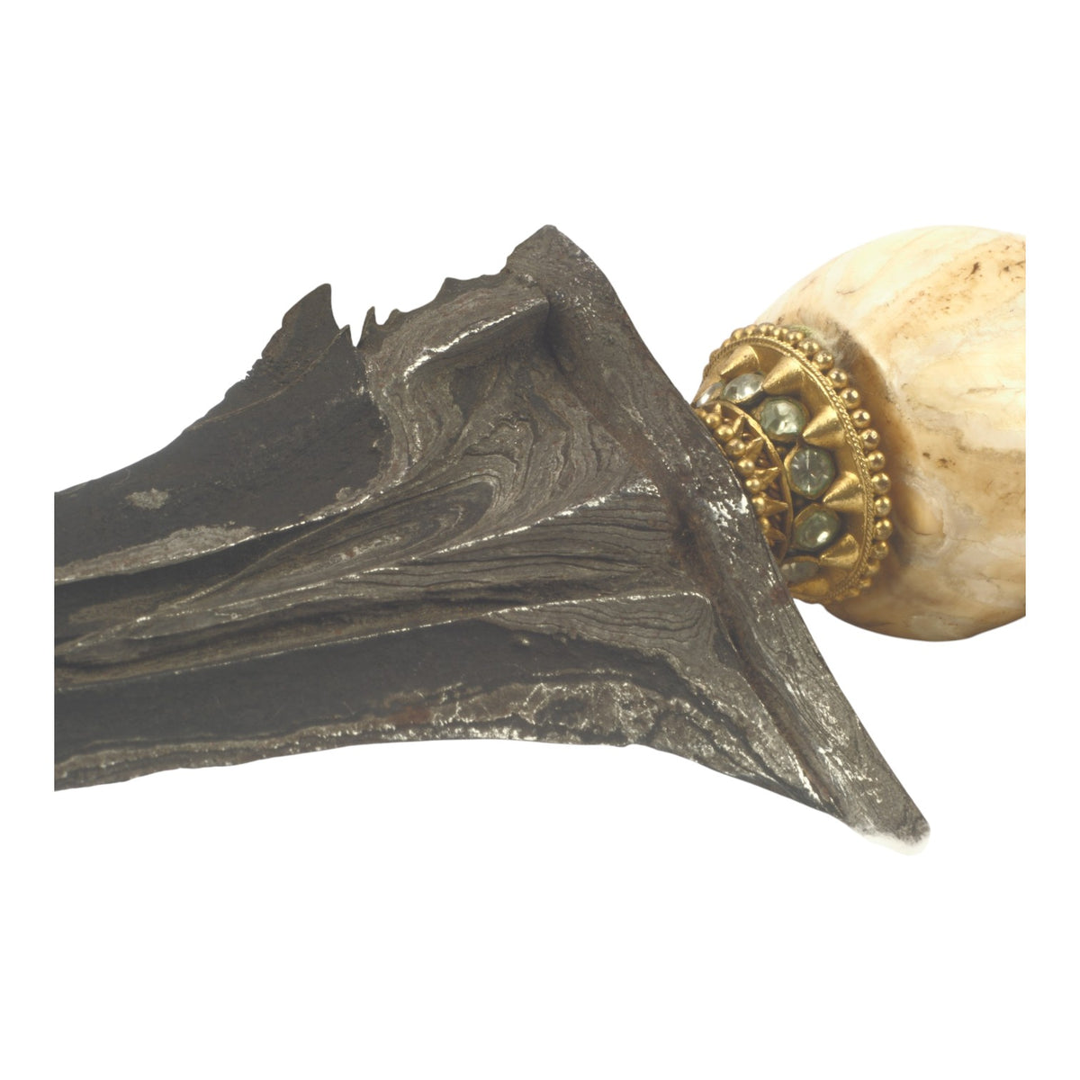 Indonesian Surakarta Javanese Keris with Fossil Mammoth Tooth Mounts & Damascus Blade