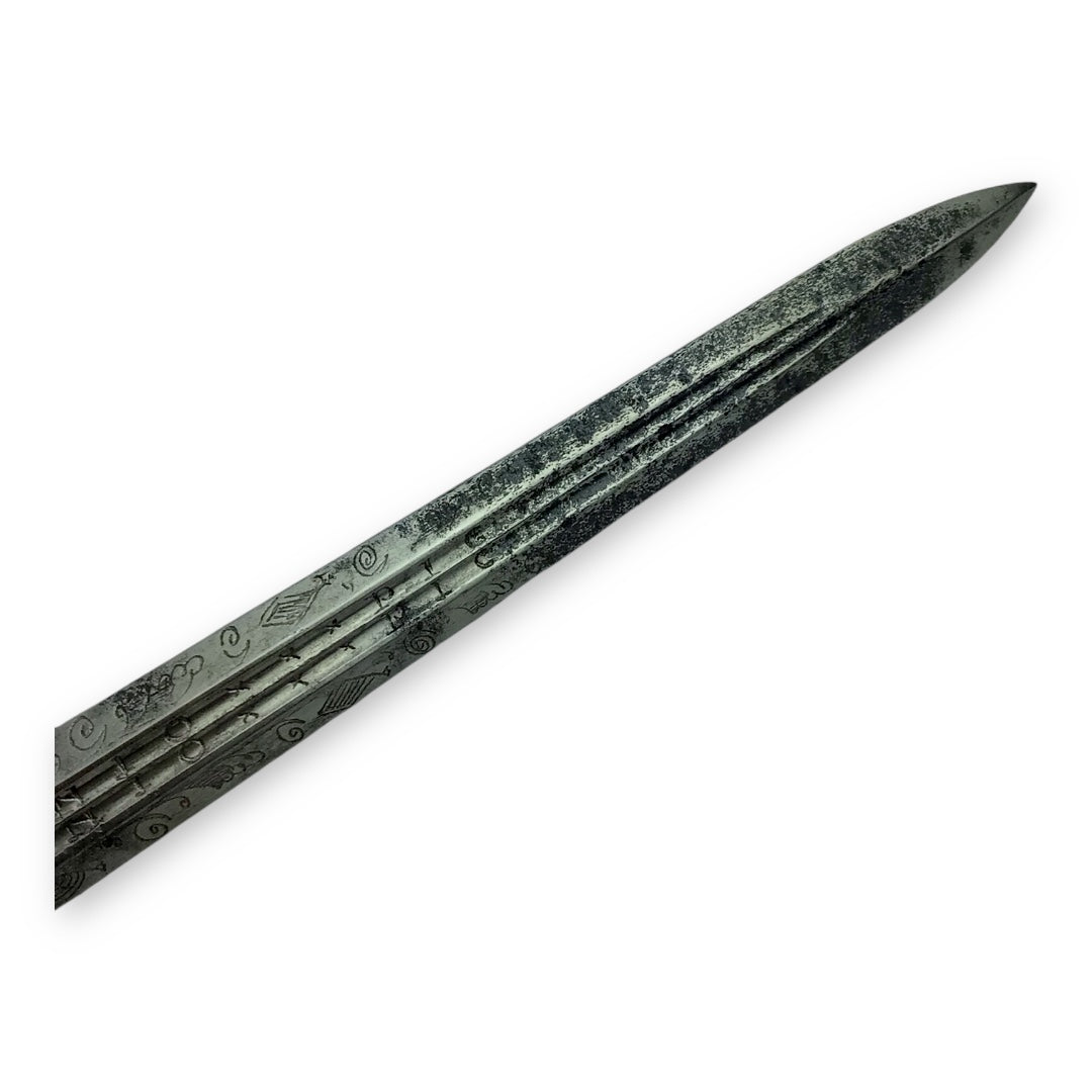 Italian Silver Stiletto Double Fuller Engraved Blade 17th-18th Century