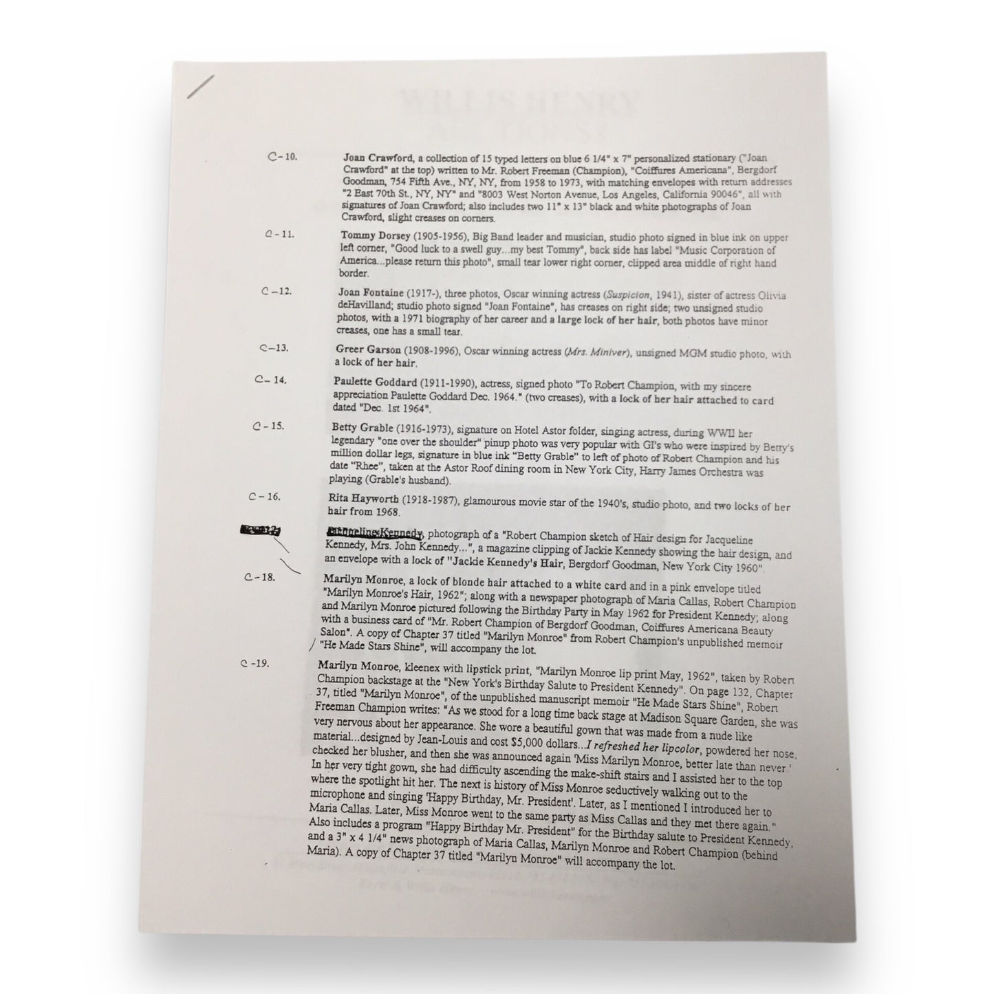 Jacqueline "Jackie" Kennedy Hair Clipping with Certificate of Authenticity