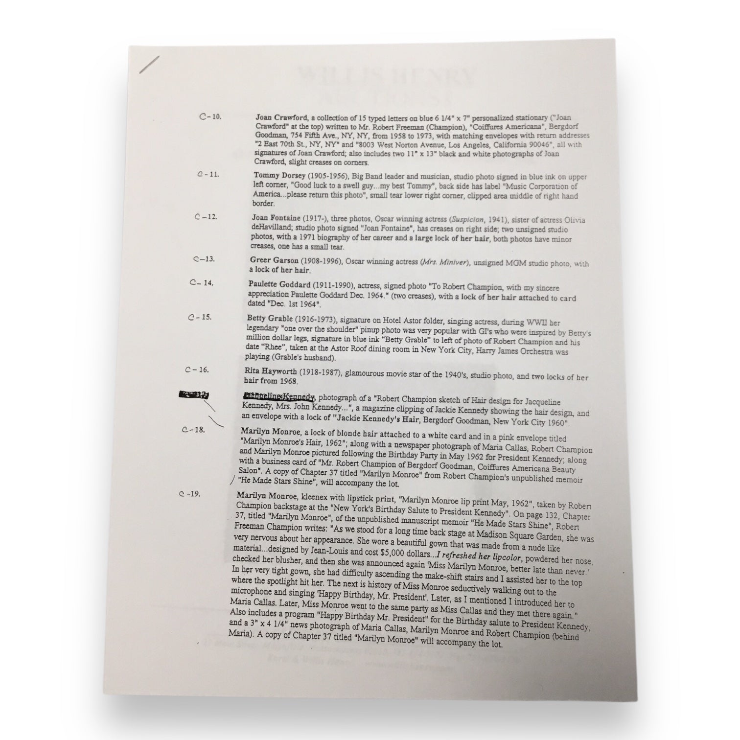 Jacqueline "Jackie" Kennedy Hair Clipping with Certificate of Authenticity