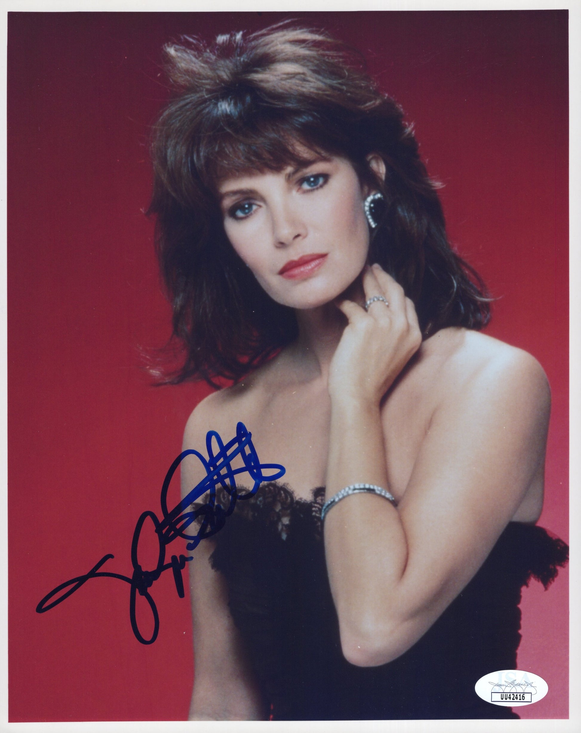 Jacqueline Smith Signed Photo 8x10, Jacqueline Smith Autograph in Charlie's Angels in Off Shoulder Black Cocktail Dress, JSA and PSA Letter Double Certified Authentic UU42416