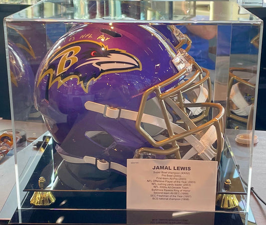 Jamal Lewis Autographed Speed Helmet w/special game day purple and gold 03' NFL POY