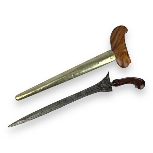 Javanese 18-19thC Pamor Meteorite Blade Keris Kris – Silvered Sheath Dagger