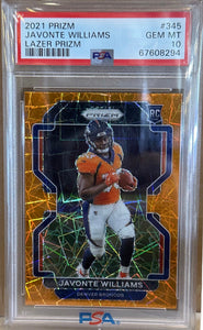 Javonte Williams Orange Lazer RC 2021 Prizm Football PSA 10 #345