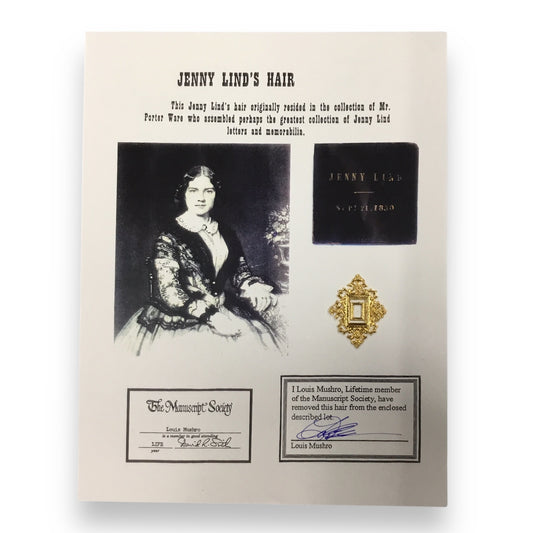Jenny Lind the Swedish Nightengale Hair Clipping with Certificate of Authenticity