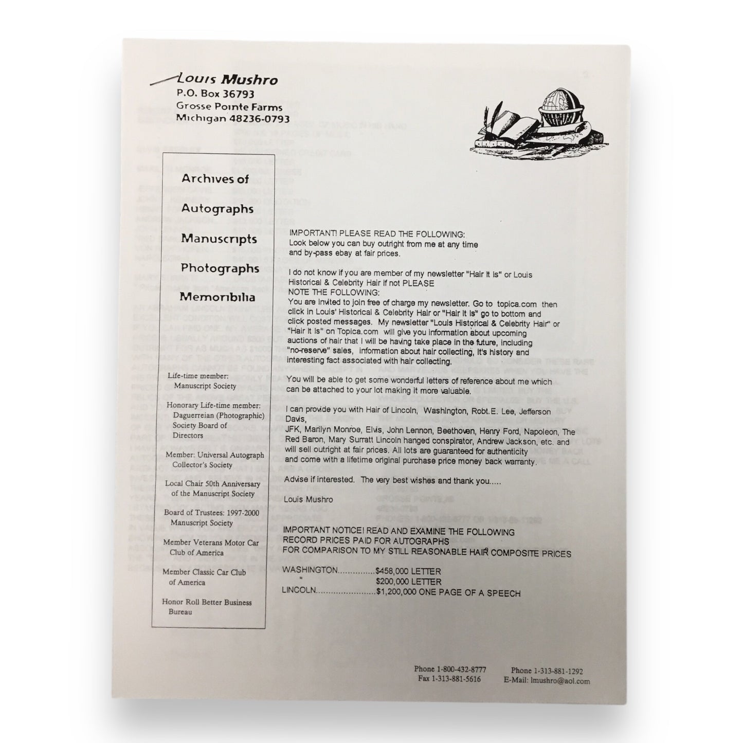 Jenny "Swedish Nightengale" Lind Hair Clipping with Certificate of Authenticity