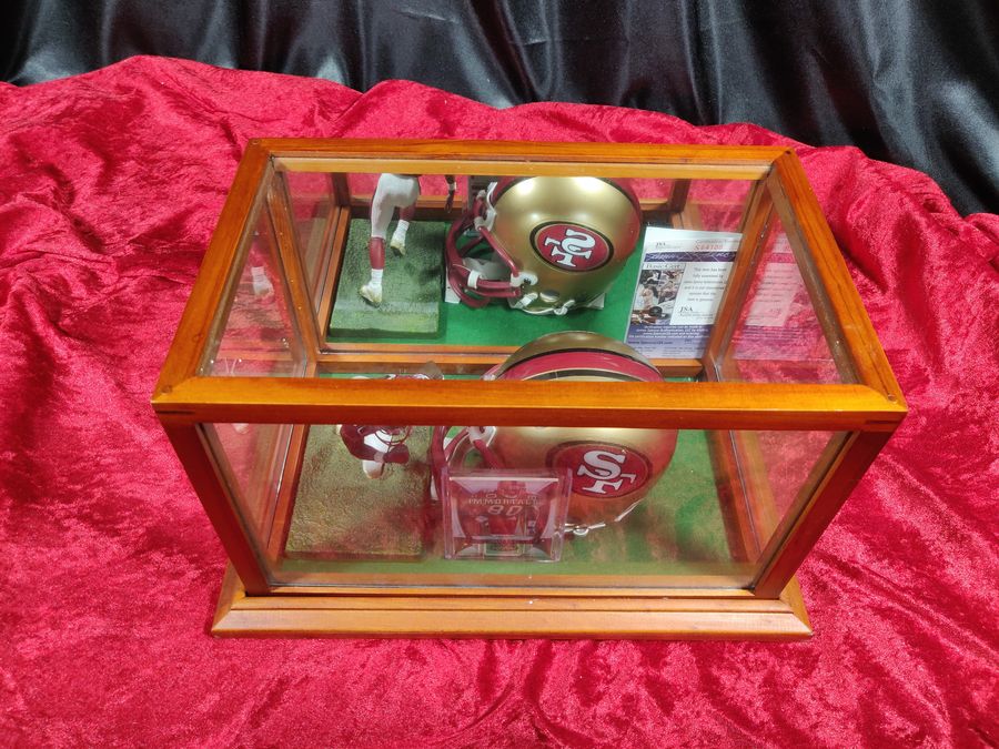 Jerry Rice 49ers Autographed Mini Helmet Shadowbox w/ Jersey Card + Figure