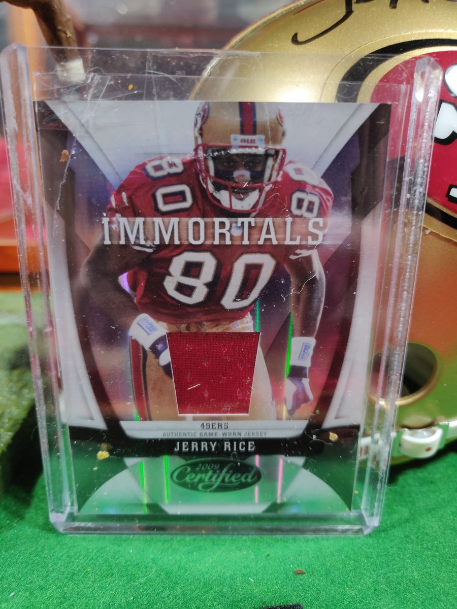 Jerry Rice 49ers Autographed Mini Helmet Shadowbox w/ Jersey Card + Figure