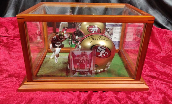 Jerry Rice 49ers Autographed Mini Helmet Shadowbox w/ Jersey Card + Figure