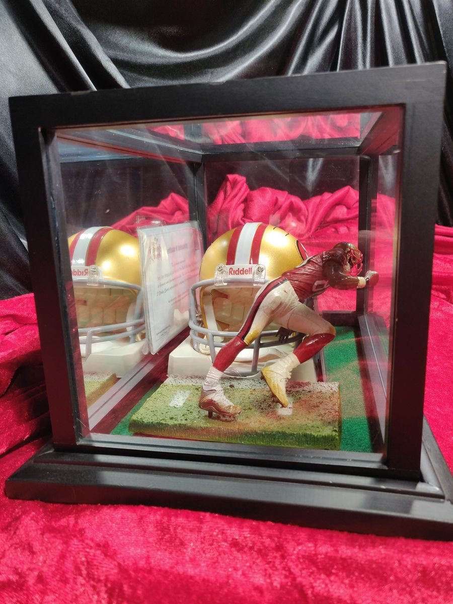 Jerry Rice 49ers Autographed Mini Helmet Shadowbox w/ Jersey Card and Figure