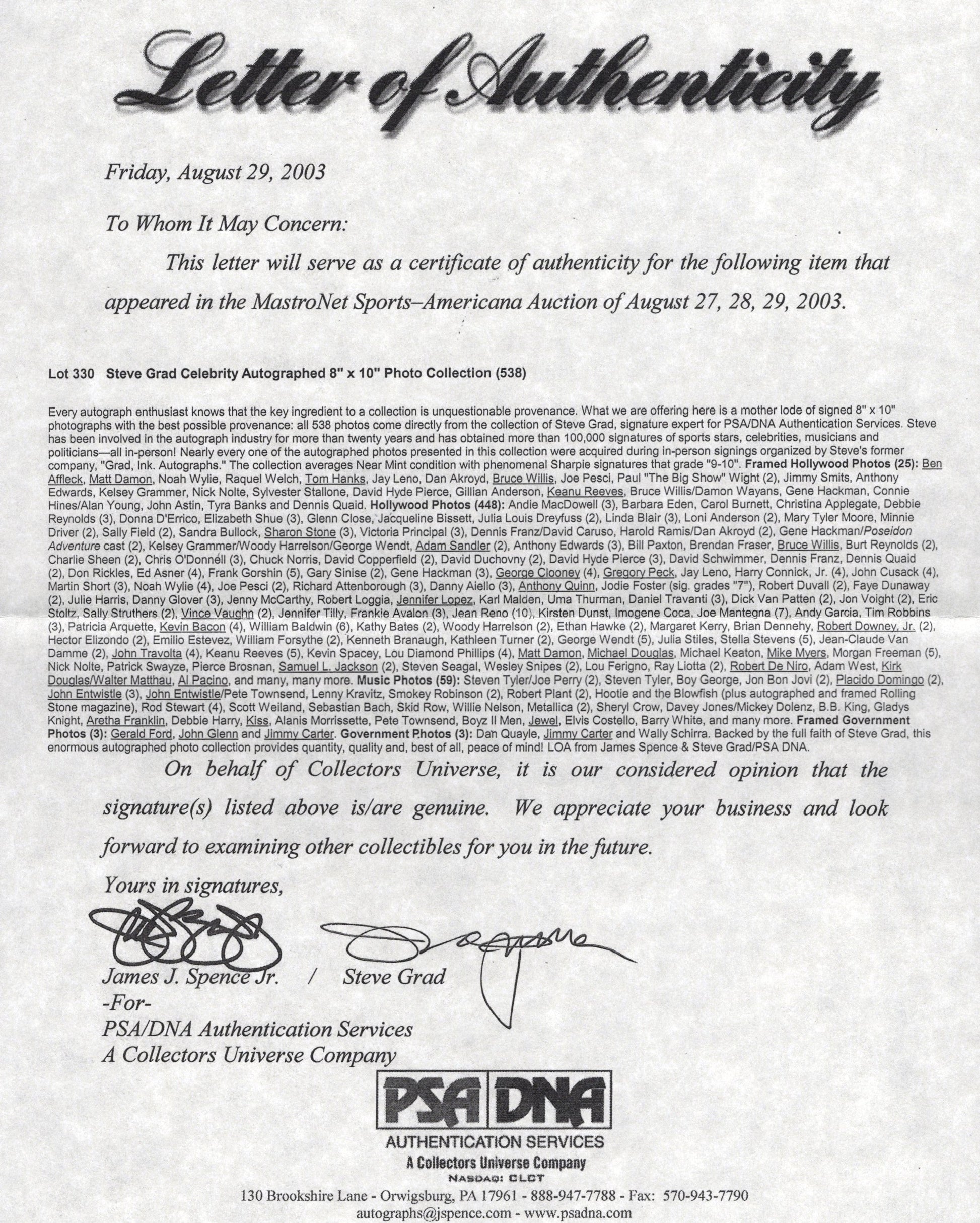 Jim Belushi Signed 8x10 Photo PSA Letter Certified Authentic