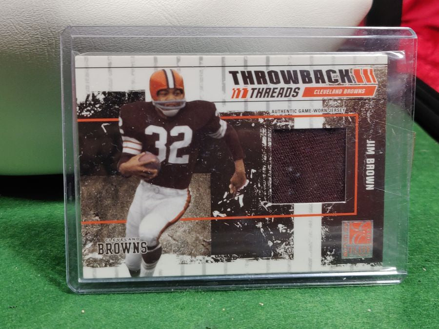 Jim Brown Autographed Football Browns Shadowbox w/ Jersey Card & Figure