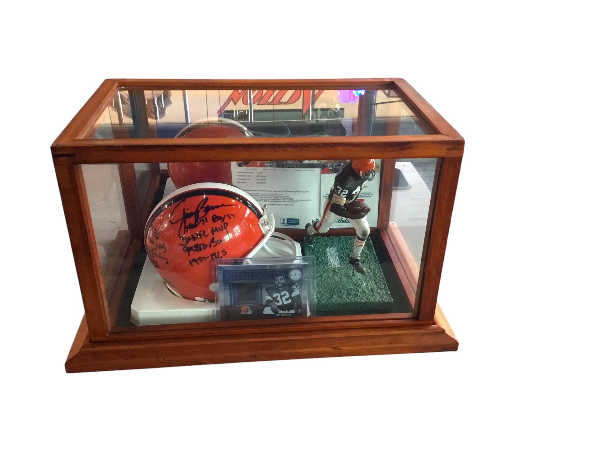 Jim Brown Browns Certified Authentic Autographed Mini-helmet Shadowbox & Jersey card