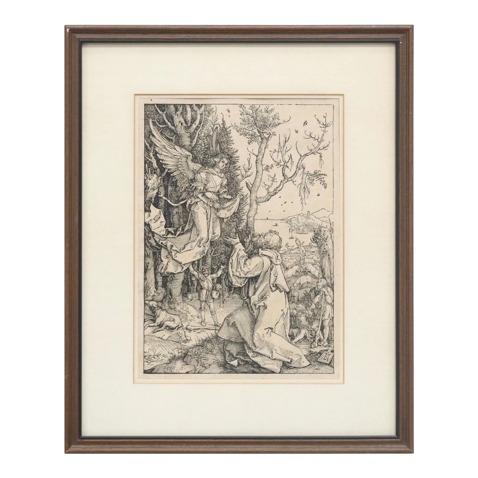 "Joachim & the Angel" Woodcut by Albrecht Dürer, Framed w/ Two Collector Stamps