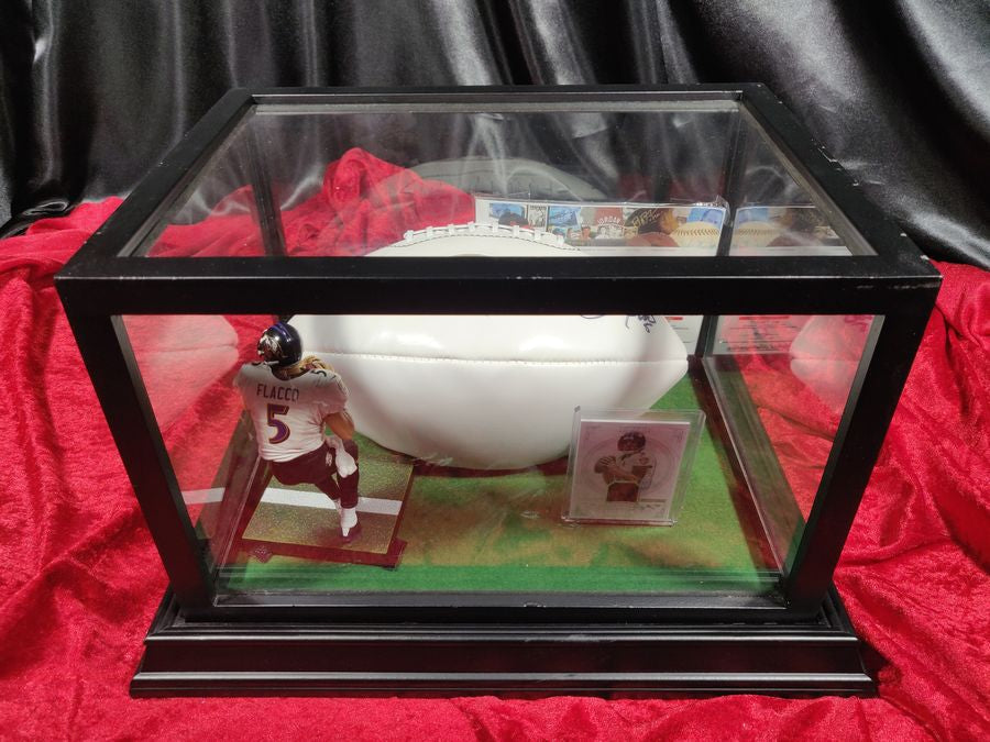 Joe Flacco Baltimore Ravens Autographed Football Shadowbox with Card and Figure