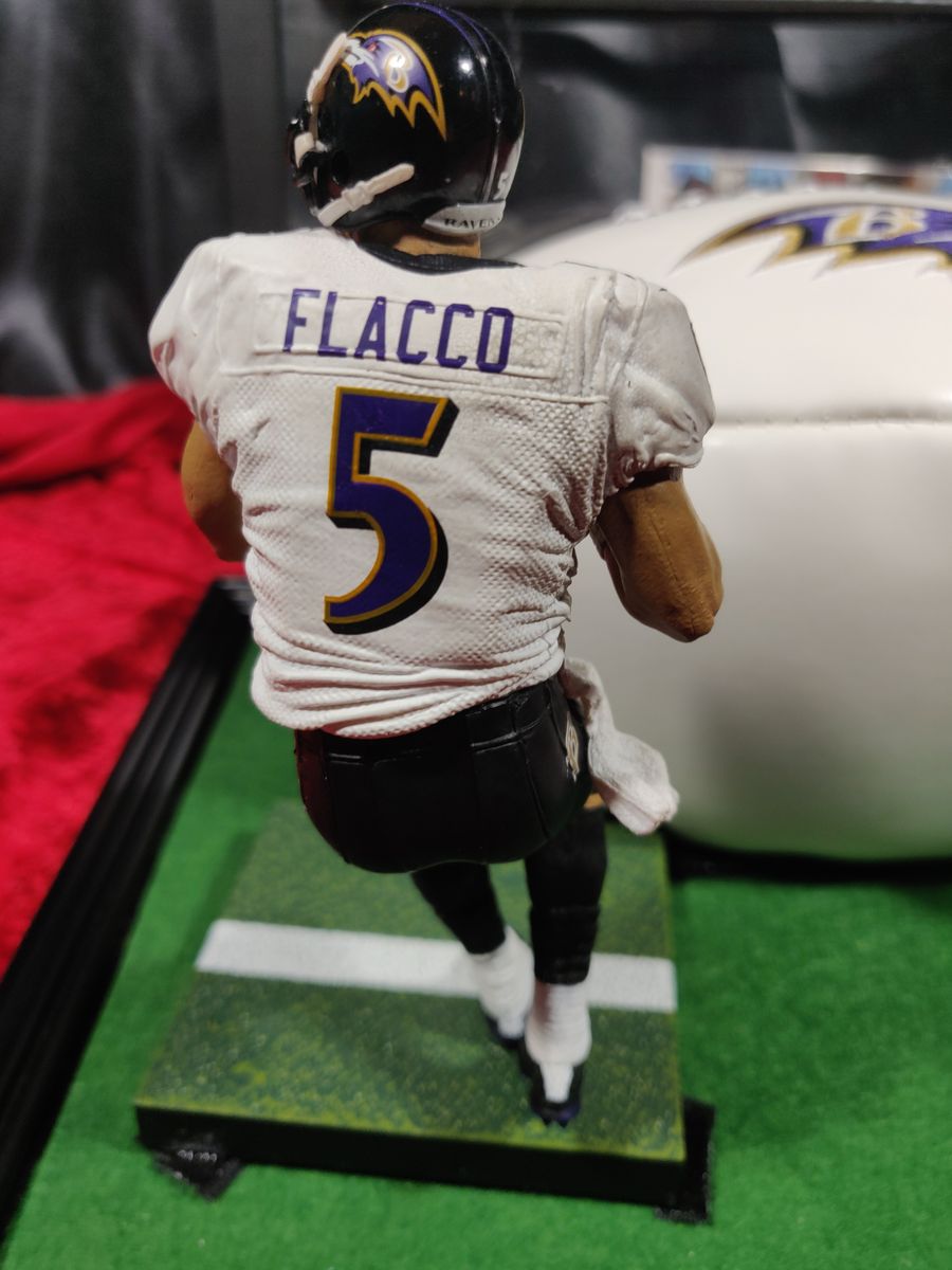 Joe Flacco Baltimore Ravens Autographed Football Shadowbox with Card and Figure