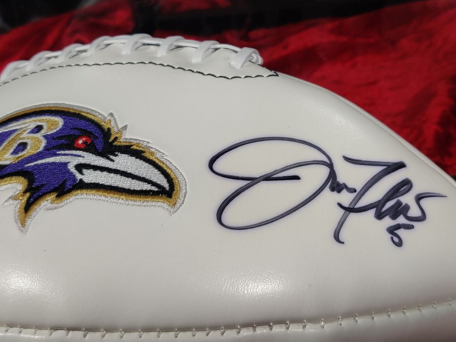 Joe Flacco Baltimore Ravens Autographed Football Shadowbox with Card and Figure