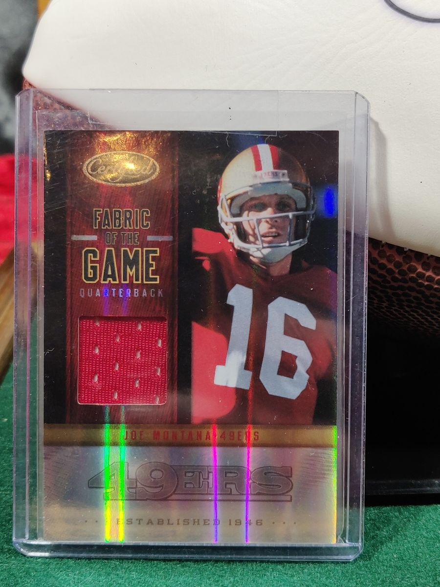 Joe Montana 49ers Autographed Football Shadowbox with Card and Figure