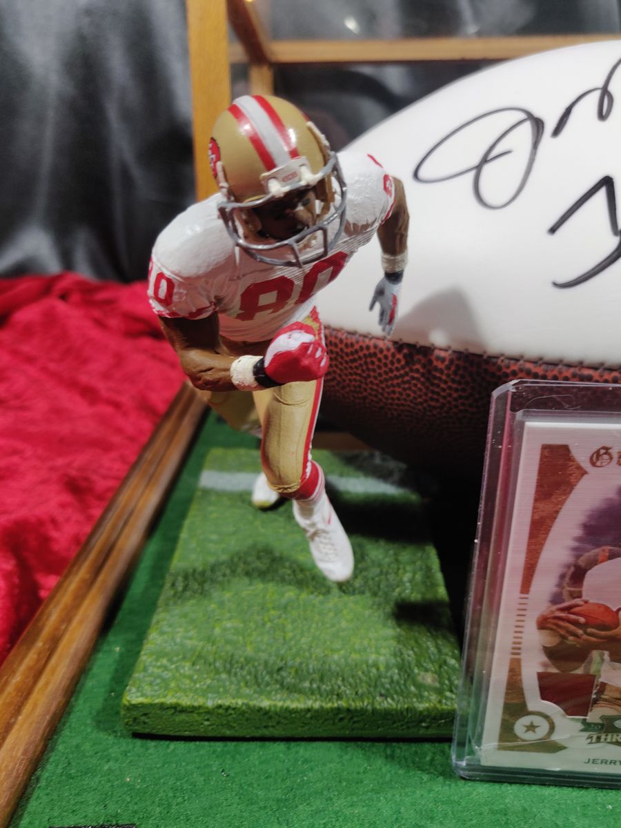 Joe Montana Jerry Rice 49ers Autographed Football Shadowbox + Card + Figures