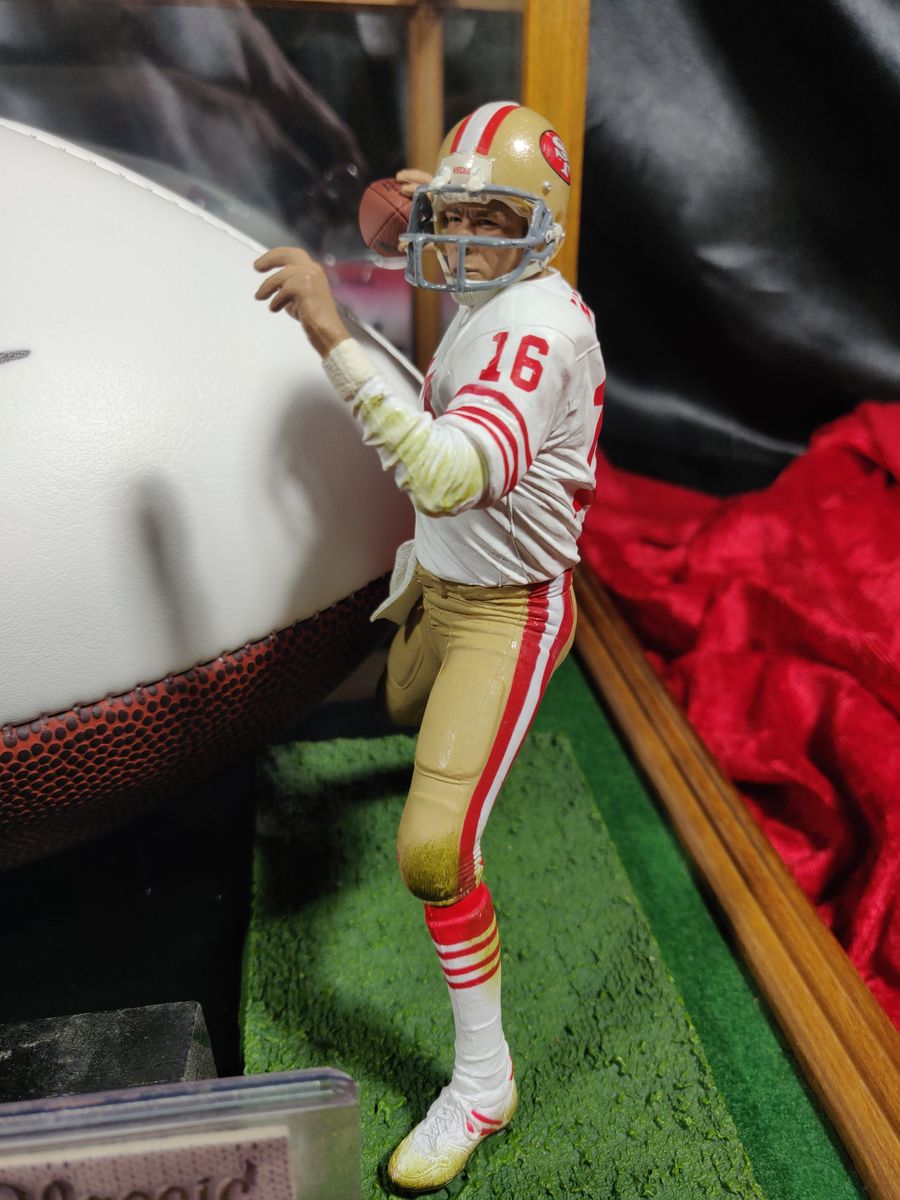 Joe Montana Jerry Rice 49ers Autographed Football Shadowbox + Card + Figures