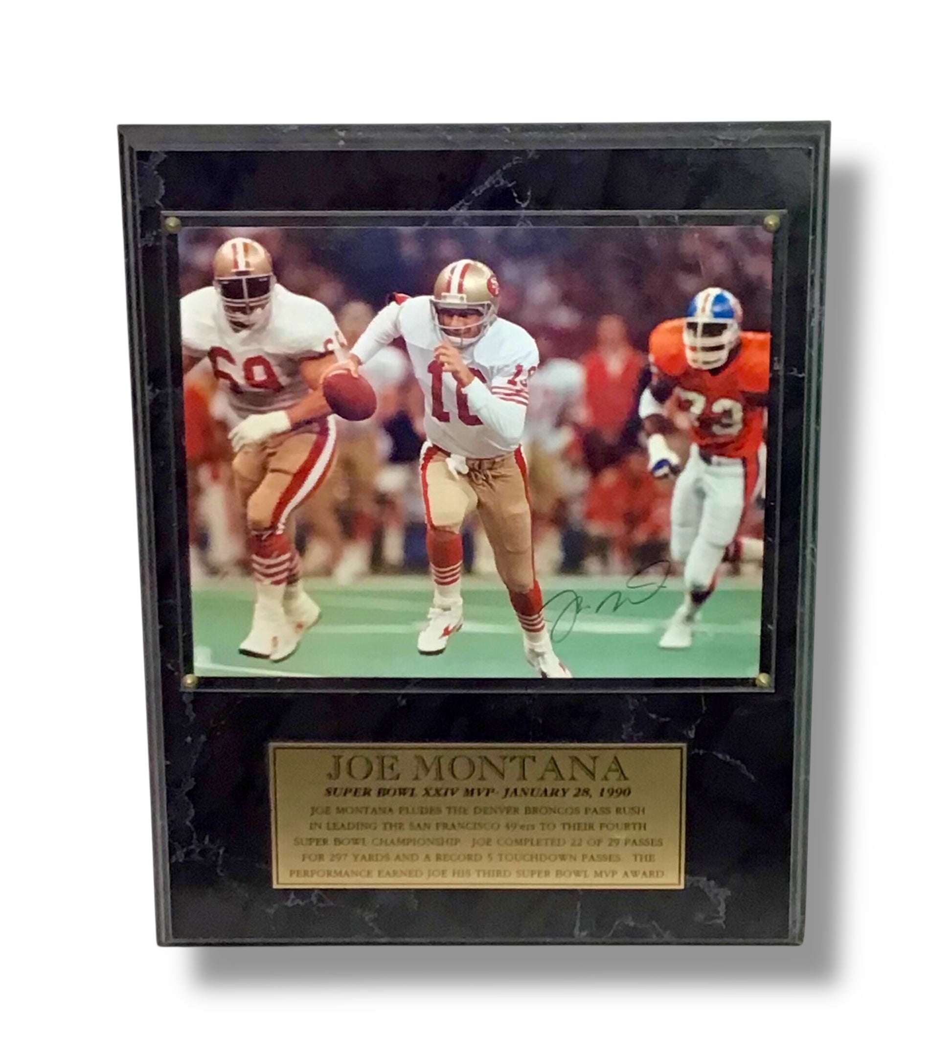 Joe Montana Signed Autographed Vintage Super Bowl XXIV Plaque w/ Cert