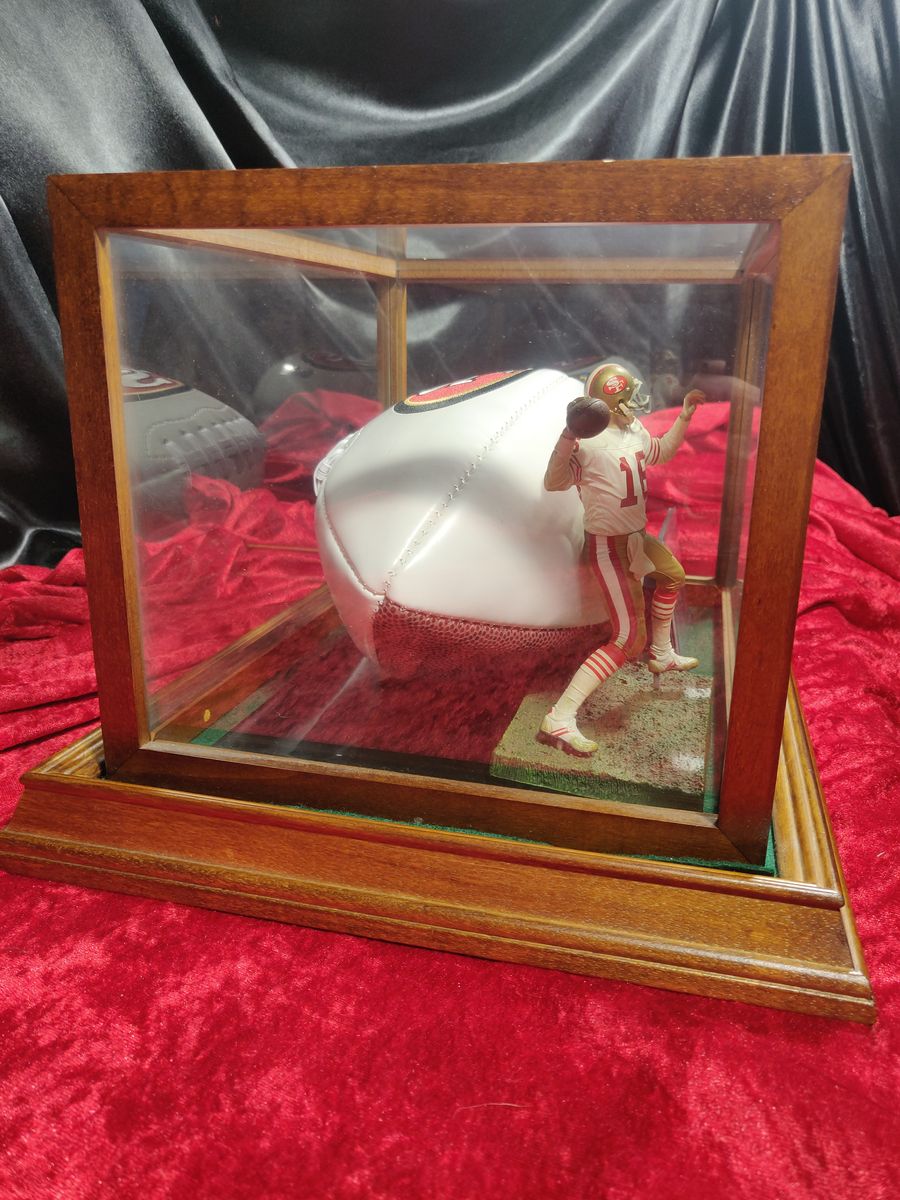 Joe Montana Signed Football Shadowbox 49ers HOF 2000 Ball w/ Card & Figure