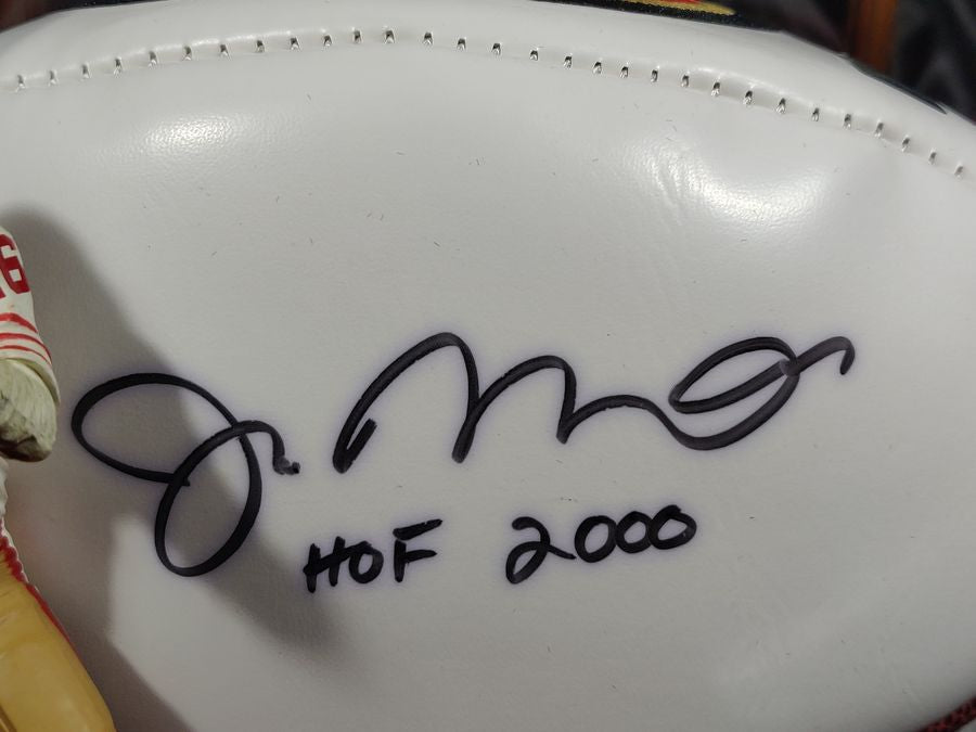 Joe Montana Signed Football Shadowbox 49ers HOF 2000 Ball w/ Card & Figure