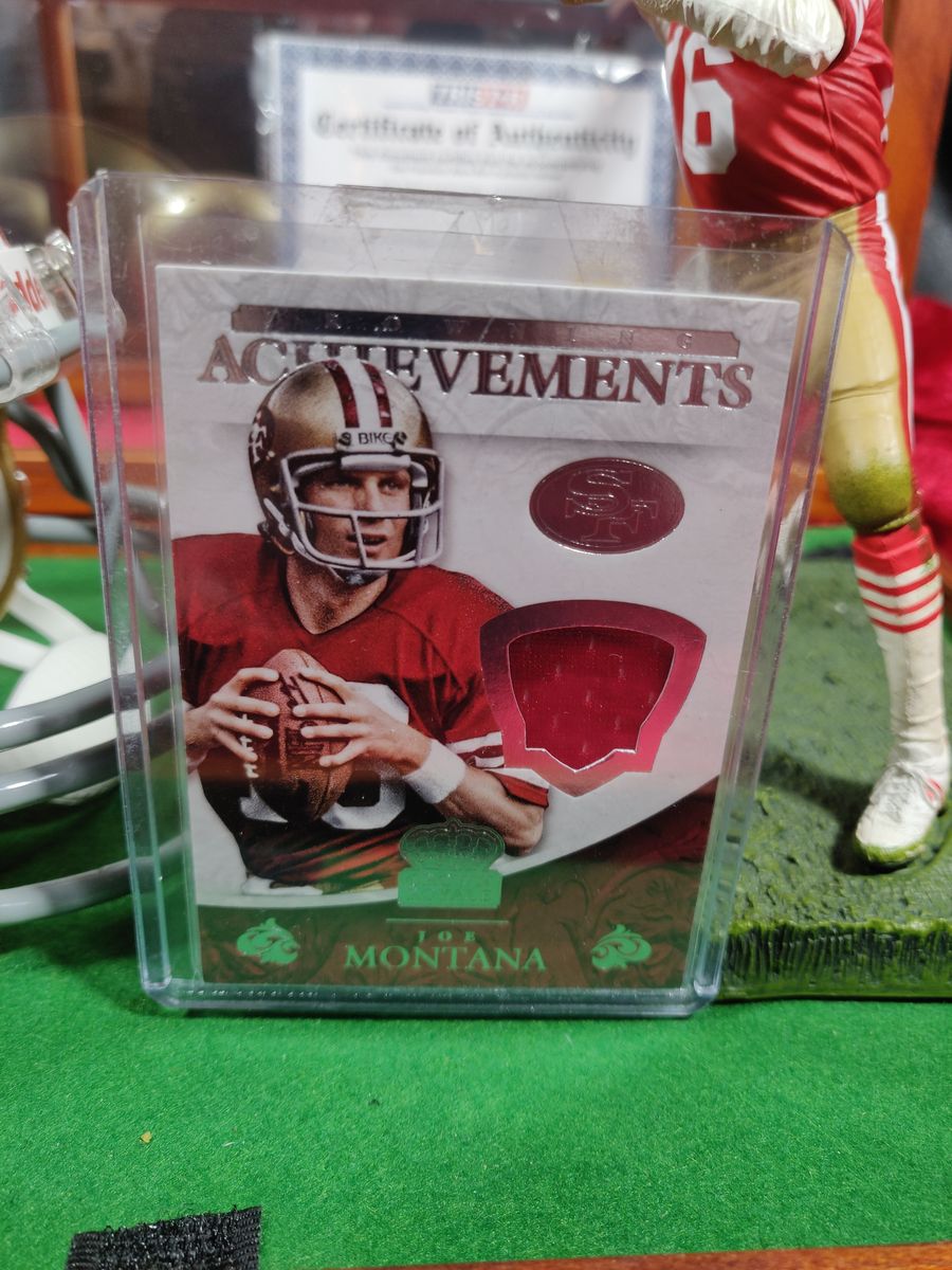 Joe Montana Signed Mini Helmet Shadowbox 49ers w/ Jersey Card & Figure Tristar